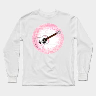 Floral Acoustic Guitar Japanese Cherry Blossom Guitarist Musician Long Sleeve T-Shirt